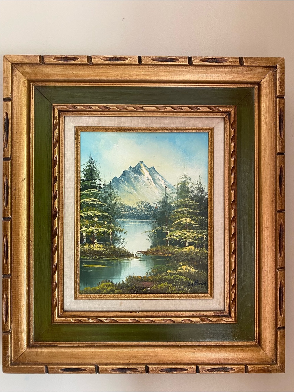 Original Framed Mountain Lake Landscape oil Painting - Picture 3 of 7